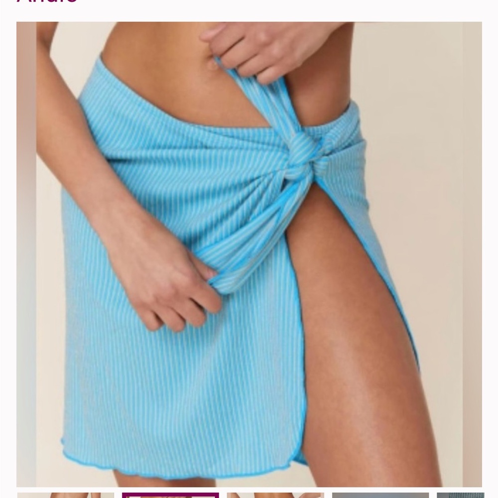 NWT- Andie-Turquoise and White Striped Sarong Swim Cover-Up